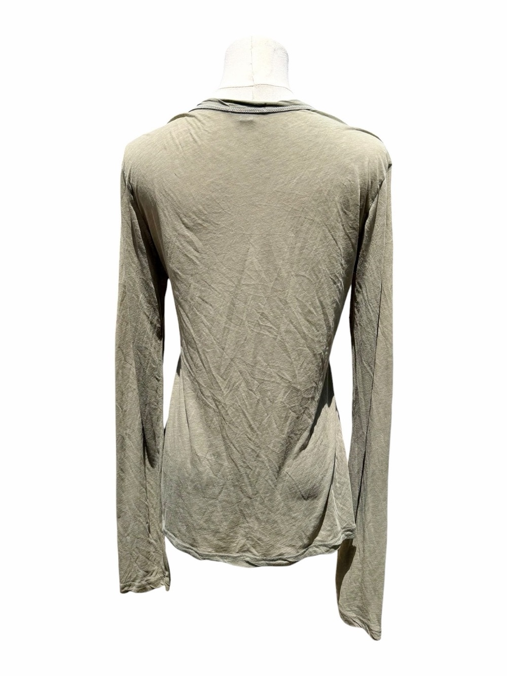 James Perse Long Sleeve Scoop Neck Tee Olive Green Pocket Top Size M 2 Minimal - Picture 4 of 6